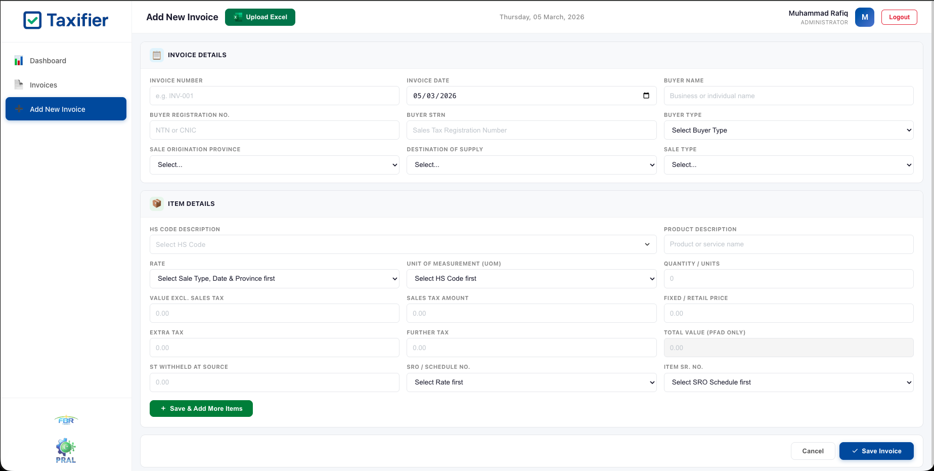 Create New Invoice