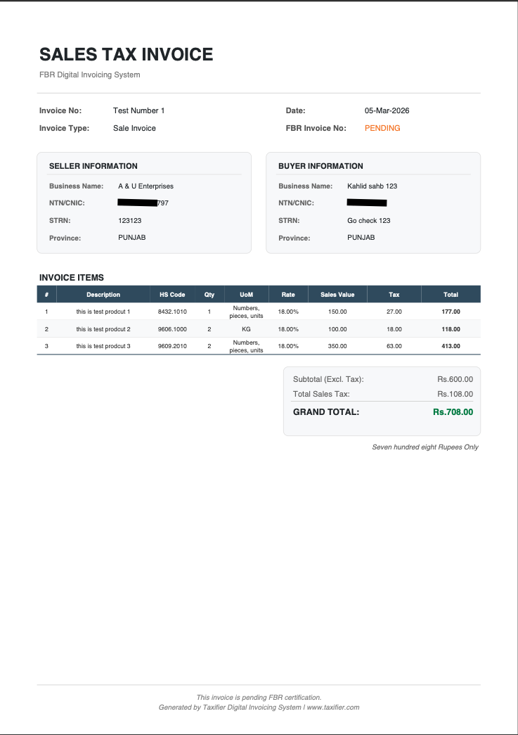 Pending Invoice
